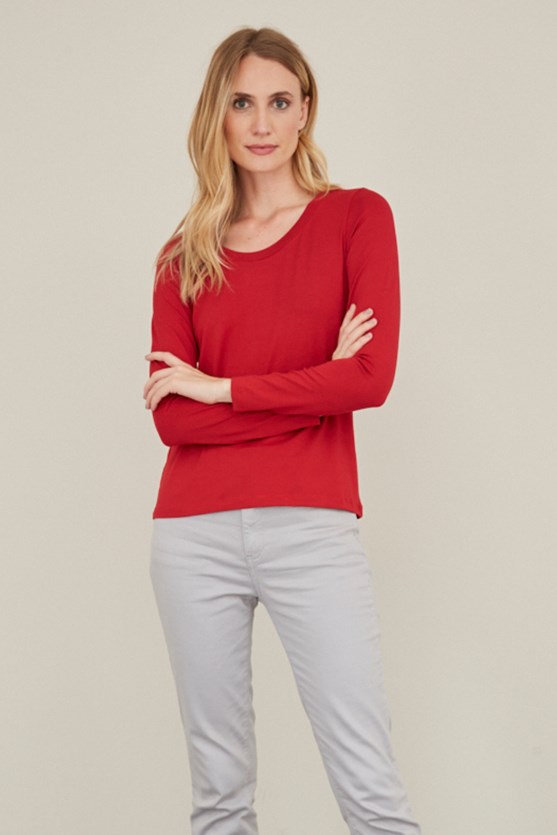 Blusa decote redondo manga longa vermelho