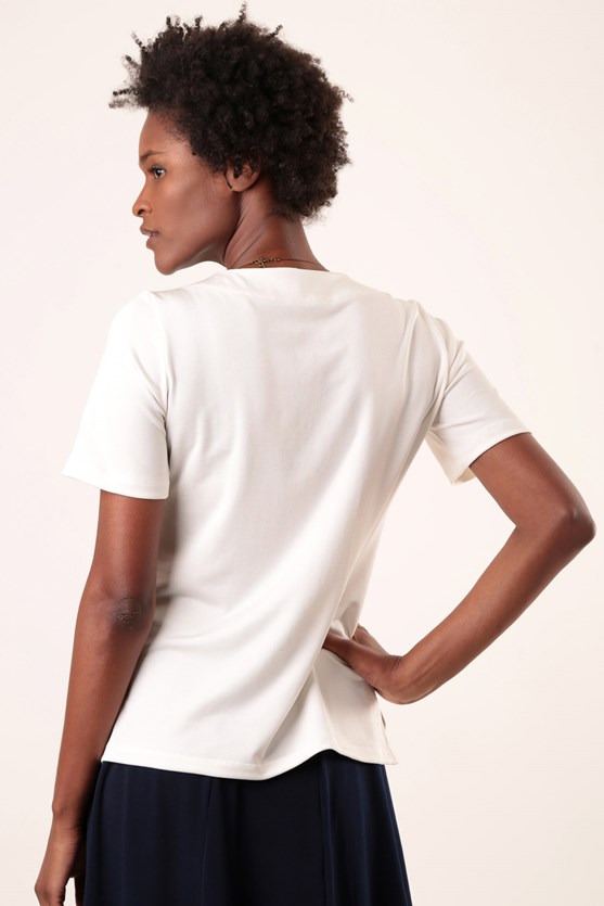 Blusa decote v duplo malha textura off white