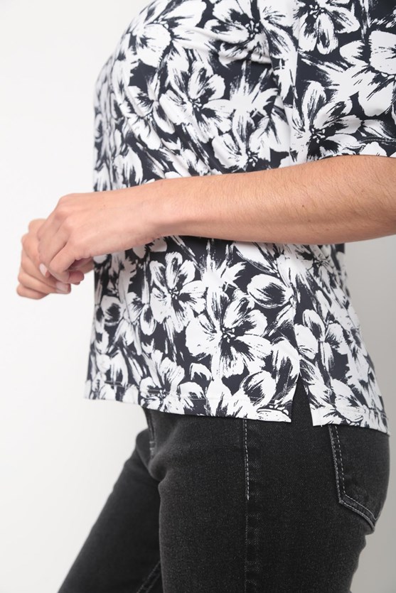Blusa jersey fluity decote v flores pb preto