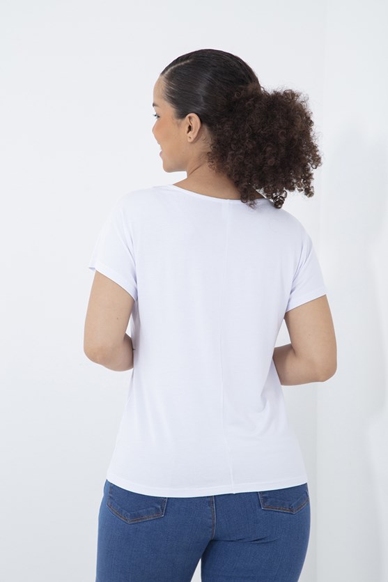 Blusa manga curta arabesco foil branco