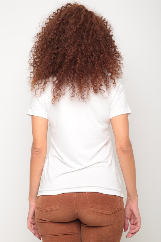 Blusa manga curta decote redondo off white