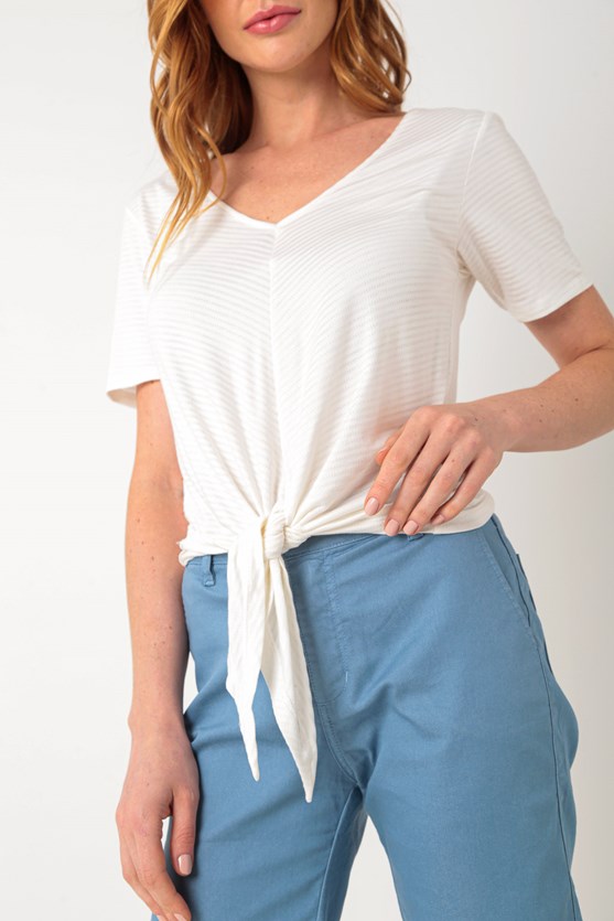 Blusa manga curta viscolycra amarração frente off white