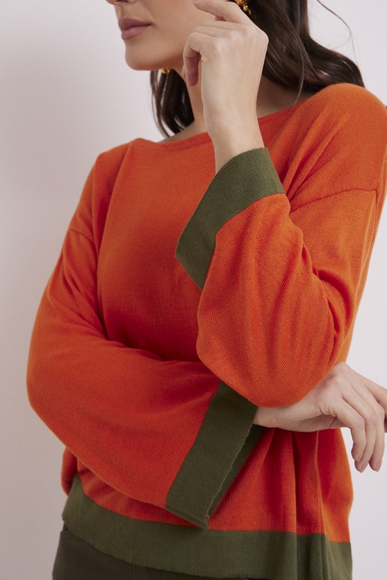Blusa tricot barrado laranja