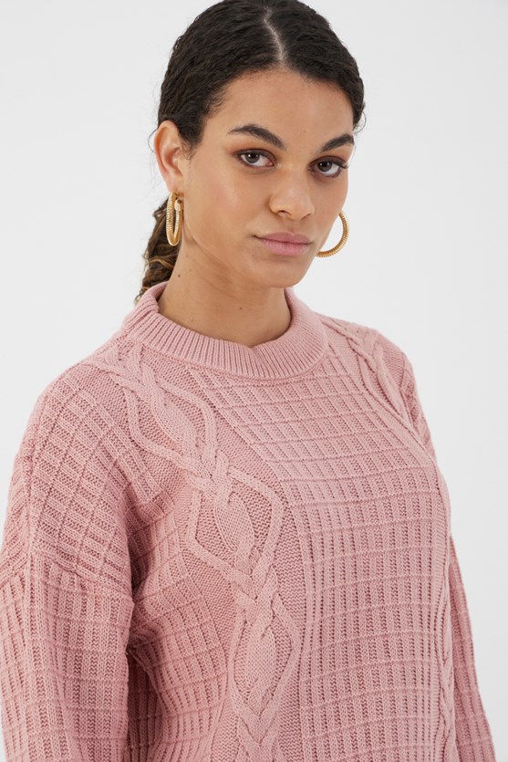 Blusa tricot detalhada rosa chá