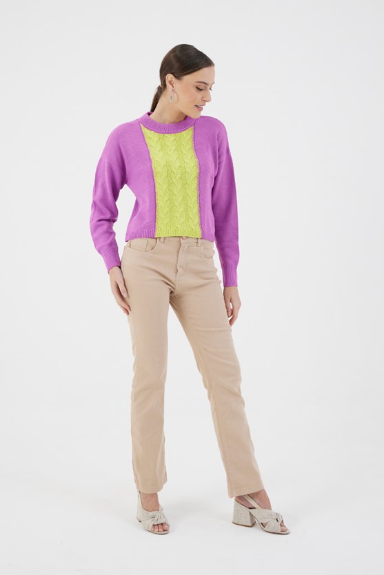 Blusa tricot detalhe color lilás