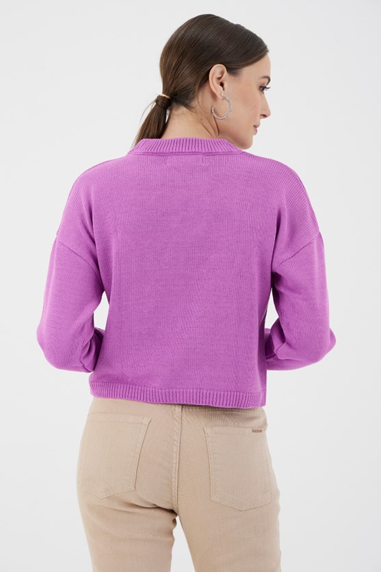 Blusa tricot detalhe color lilás