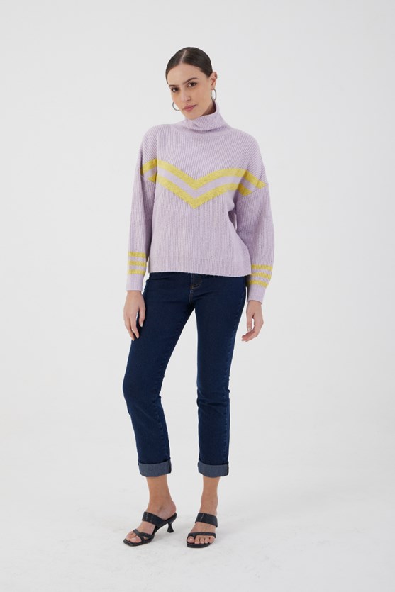 Blusa tricot listras seta lilás
