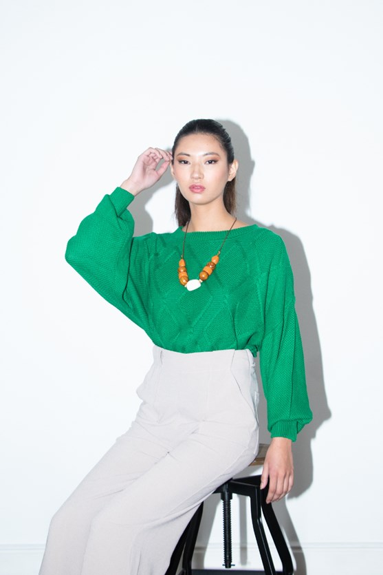 Blusa tricot losango verde