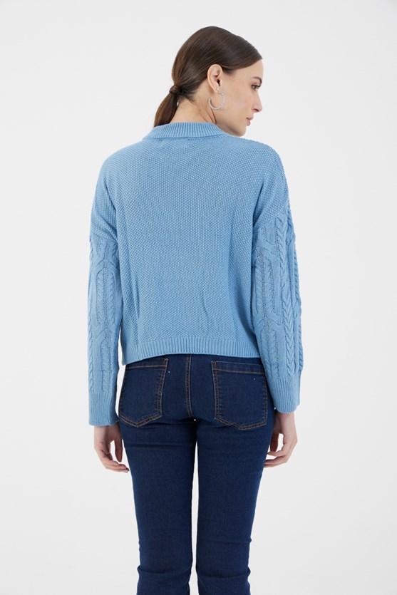 Blusa tricot trançada azul