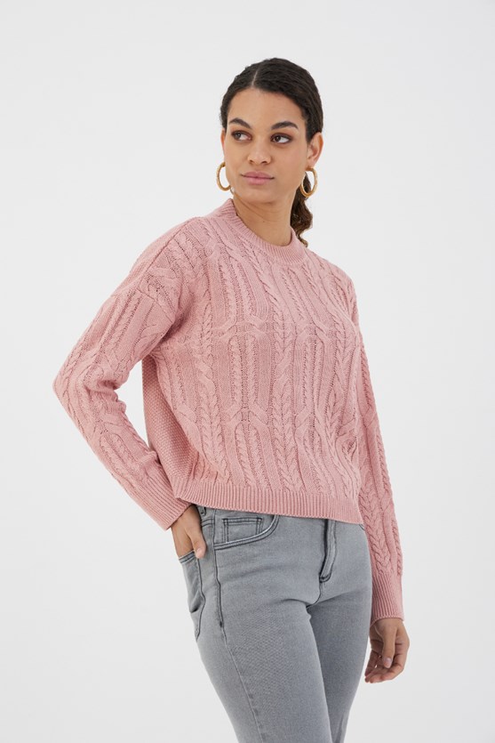 Blusa tricot trançada rosa chá