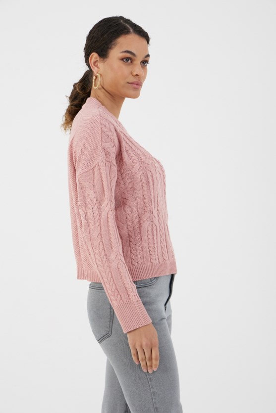 Blusa tricot trançada rosa chá