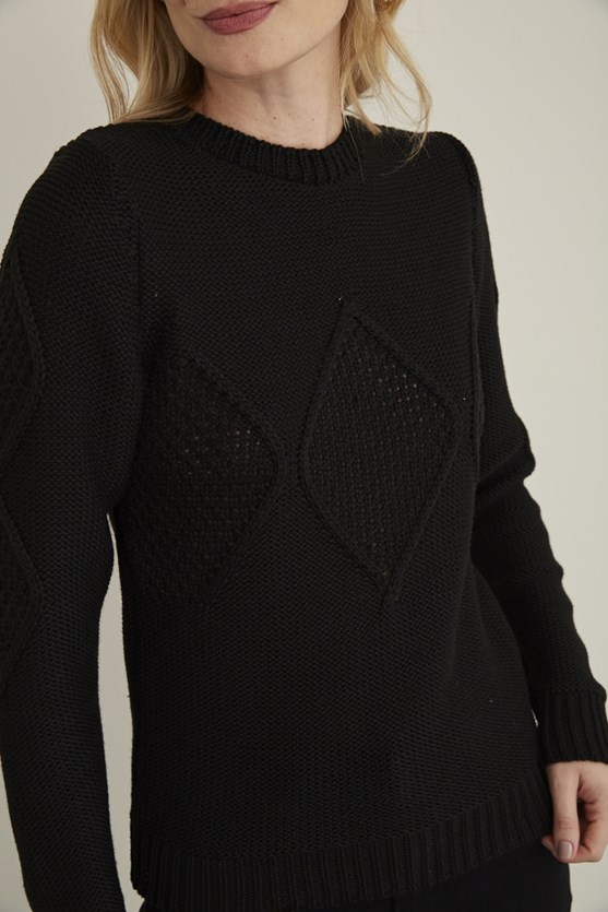 Blusa tricot tranças preto