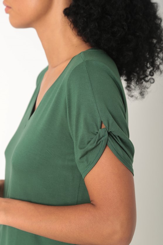 Blusa viscolycra detalhe manga decote v verde