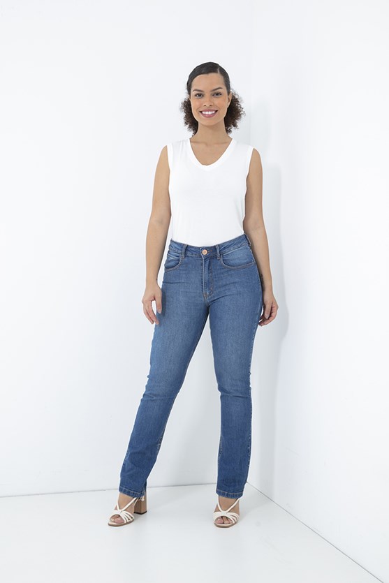 Calça jeans reta blue média