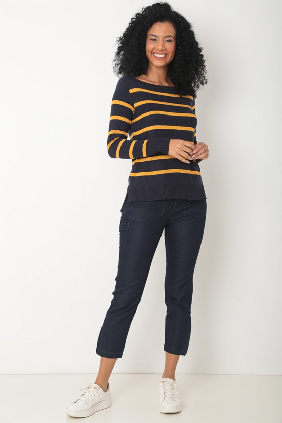 Calça jeans reta cropped  escura