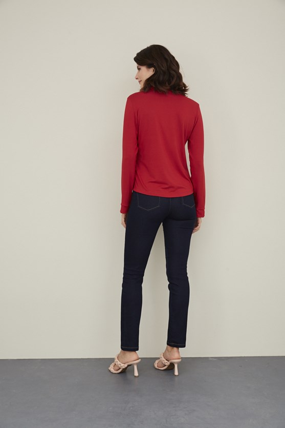Camisa malha manga longa bolsos vermelho
