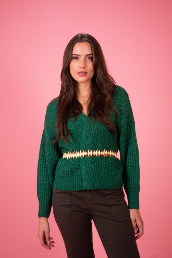 Cardigan tricot alongado verde