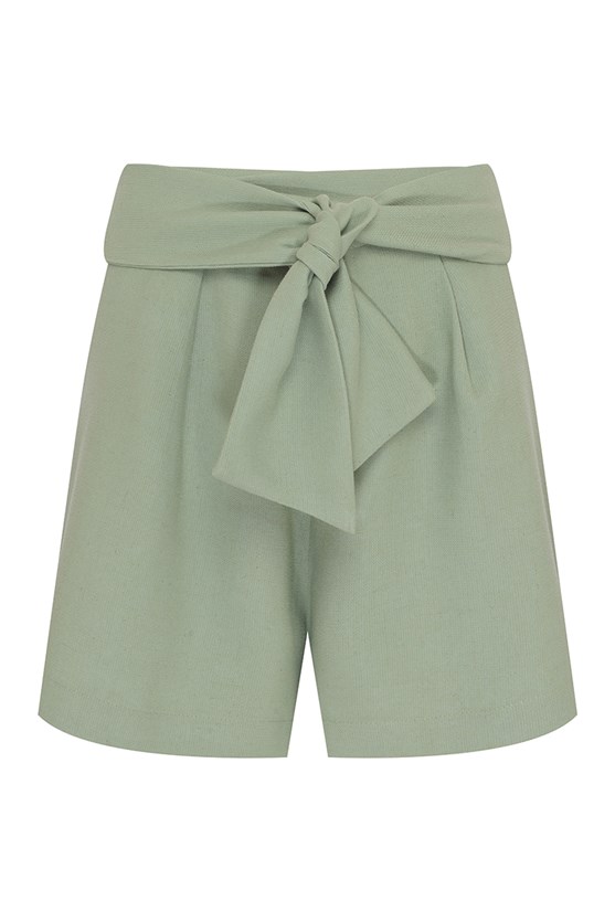 Shorts linho faixa cintura verde claro