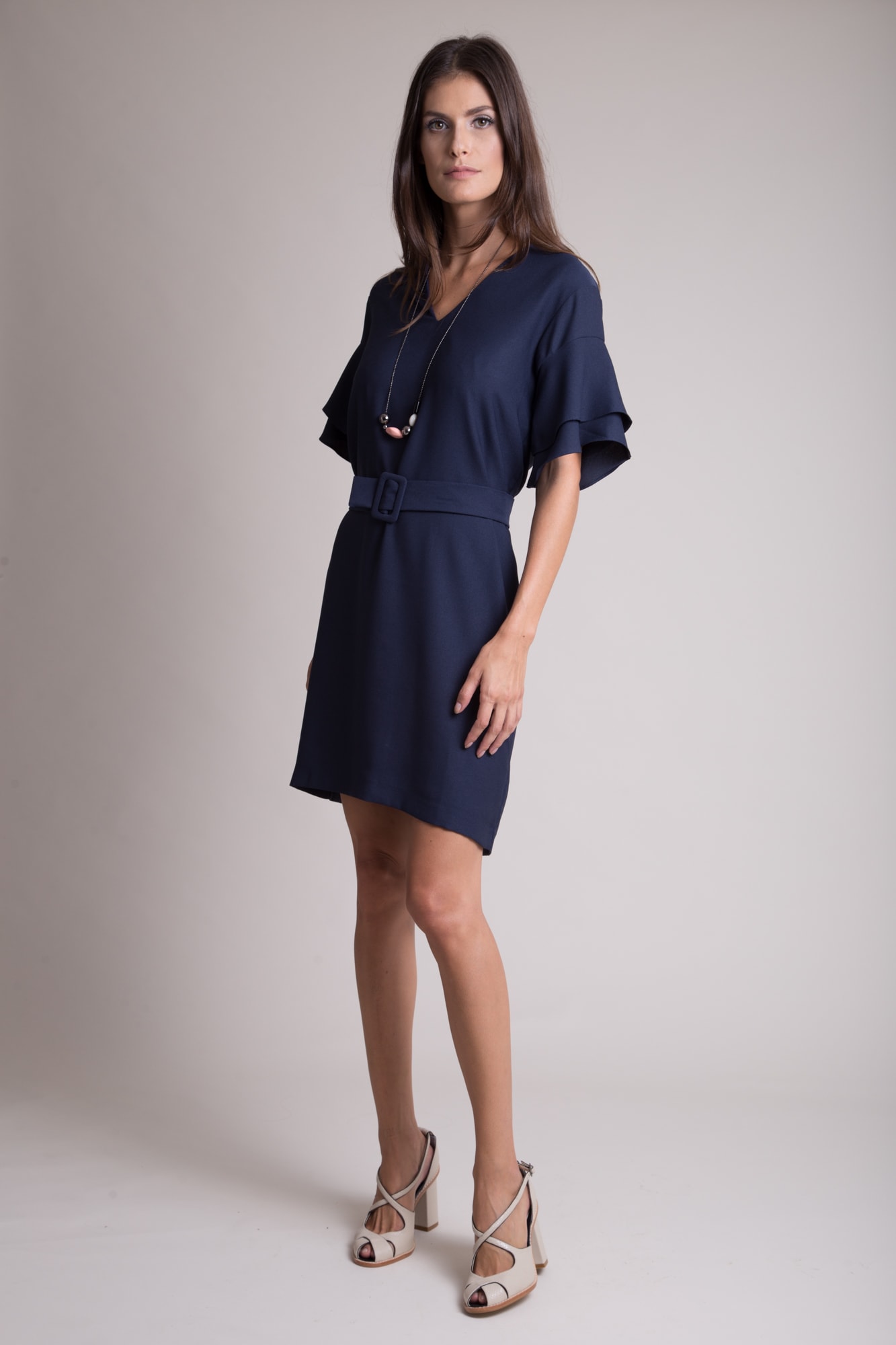 vestido de crepe liso longo