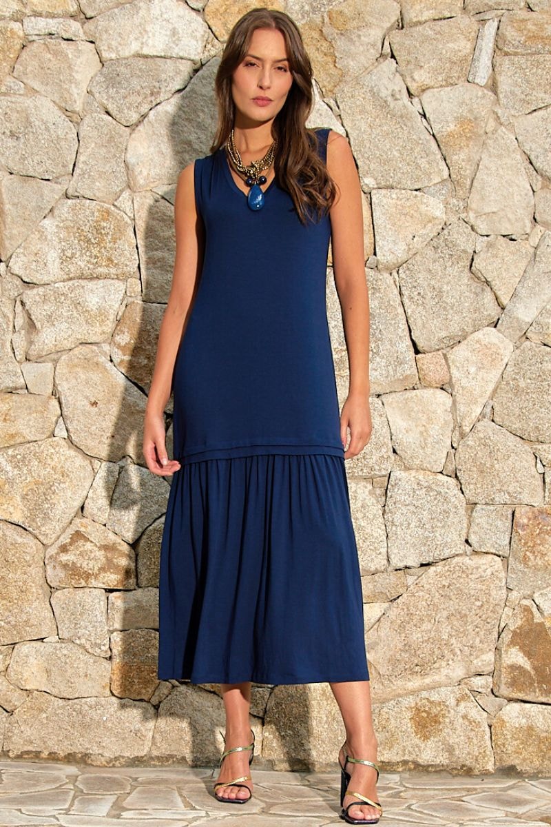 Vestido store azul liso